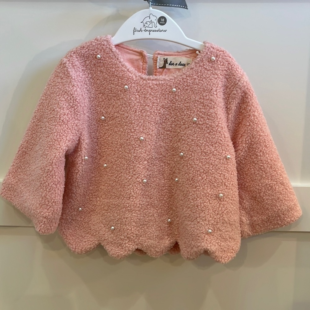 Doe a Dear Pink sweater with pearls